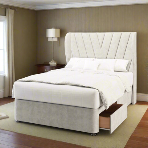 Victory Middle Curve Wing Bespoke Headboard Divan Base Storage Bed with Mattress Options-Divan Bed-Chic Concept