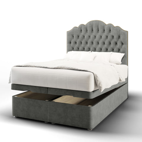 Amelia Chesterfield Fabric Upholstered Tall Headboard with Ottoman Storage Bed & Mattress Options-Ottoman Bed-Chic Concept
