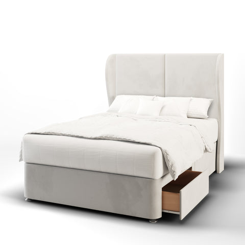 Albany Double Panel Middle Curve Wing Bespoke Headboard Divan Base Storage Bed with Mattress Options-Divan Bed-Chic Concept