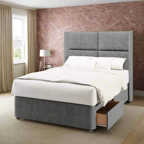 Quadrant Straight Wing Bespoke Headboard Divan Base Storage Bed with Mattress Options-Divan Bed-Chic Concept