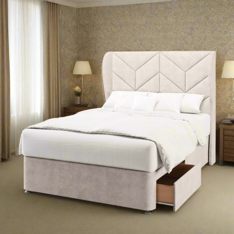 Descent Chevron Design Middle Curve Wing Bespoke Headboard Divan Base Storage Bed with Mattress Options-Divan Bed-Chic Concept