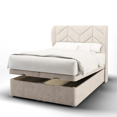 Ascent Chevron Fabric Upholstered Solitaire Winged Headboard with Ottoman Storage Bed & Mattress Options-Ottoman Bed-Chic Concept