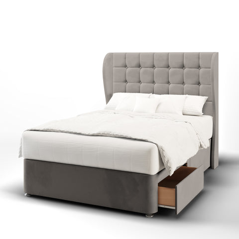 Aspen Large Cubic Middle Curve Wing Bespoke Headboard Divan Base Storage Bed with Mattress Options-Divan Bed-Chic Concept