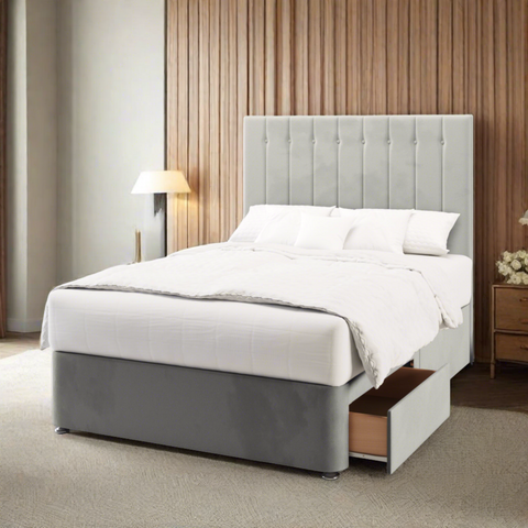 Dormeo Vertical Panels Buttoned Tall Headboard Divan Bed Base with Mattress Options