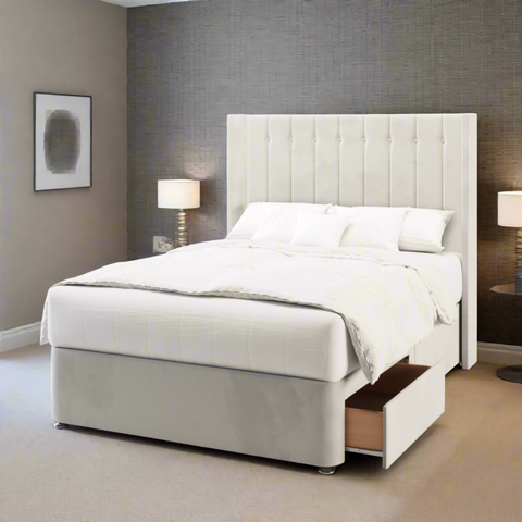 Dormeo Vertical Panel Buttoned Straight Wing Bespoke Headboard Divan Base Storage Bed with Mattress Options-Divan Bed-Chic Concept