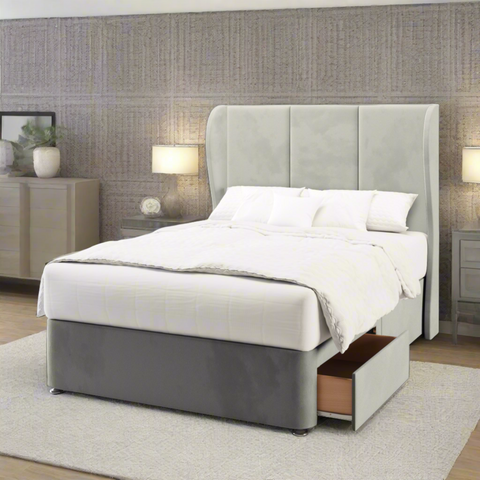 York 3 Panel Middle Curve Wing Bespoke Headboard Divan Base Storage Bed with Mattress Options-Divan Bed-Chic Concept