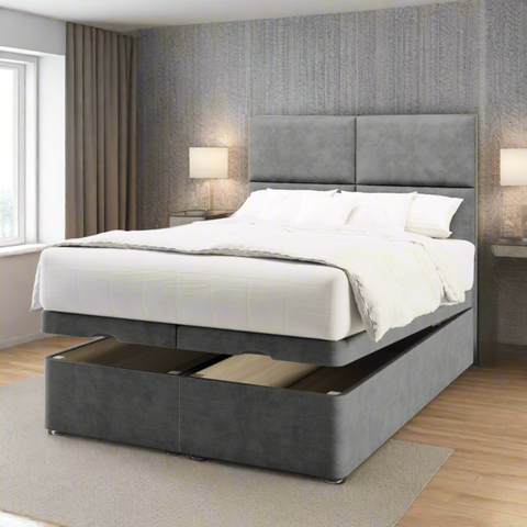 Quadrant Fabric Upholstered Tall Headboard with Ottoman Storage Bed Base & Mattress Options-Ottoman Bed-Chic Concept