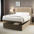 Savoy Chesterfield Buttoned Fabric Upholstered Solitaire Winged Headboard with Ottoman Storage Bed & Mattress Options-Ottoman Bed-Chic Concept