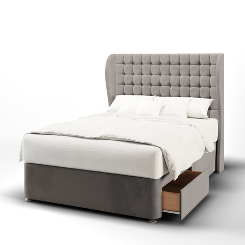 Harriett Small Cubic Middle Curve Wing Bespoke Headboard Divan Base Storage Bed with Mattress Options-Divan Bed-Chic Concept