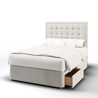 Aspire Large Cubic Buttoned Border Tall Headboard Kids Divan Bed Base with Mattress Options-Divan Bed-Chic Concept