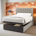 Aspen Large Cubic Buttoned Fabric Upholstered Solitaire Winged Headboard with Ottoman Storage Bed & Mattress Options-Ottoman Bed-Chic Concept