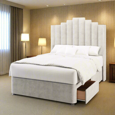 Coco Art Deco Straight Wing Bespoke Headboard Divan Base Storage Bed with Mattress Options-Divan Bed-Chic Concept