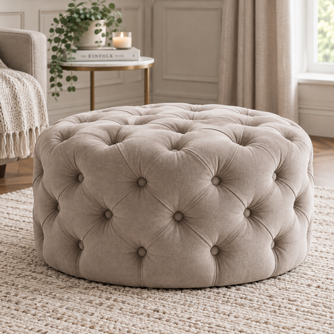 Round Chesterfield Deep Buttoned Footstool-Footstool-Chic Concept