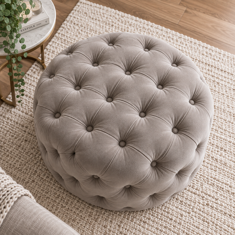 Round Chesterfield Deep Buttoned Footstool-Footstool-Chic Concept
