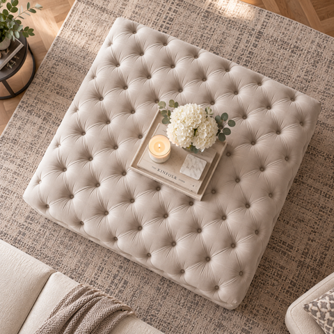 Large Square Chesterfield Buttoned Footstool-Footstool-Chic Concept