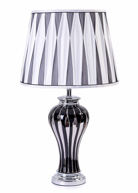 Marble Silver / Black Ceramic Base & Pleated Silk Fabric Shade Table Lamp-Table Lamp-Chic Concept