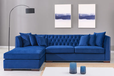 Royal Blue Velvet Chesterfield Corner Sofa-Chesterfield Sofa-Chic Concept