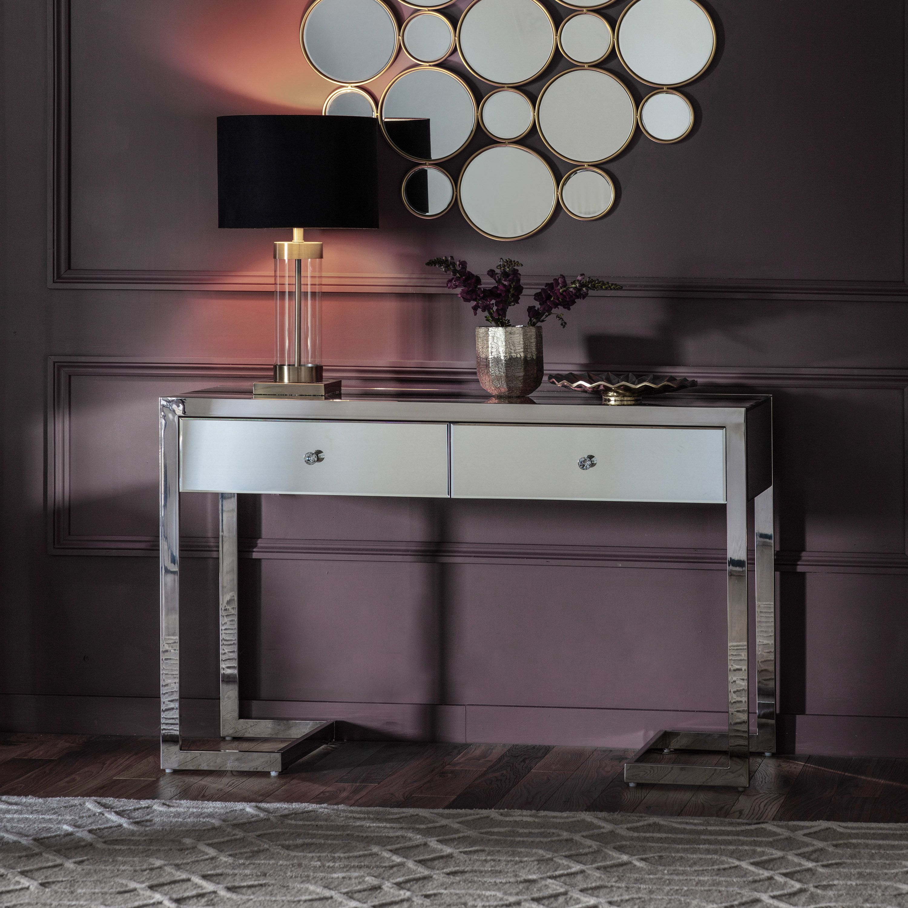 Cutler 2 Drawer Mirrored Silver Console Table Chic Concept