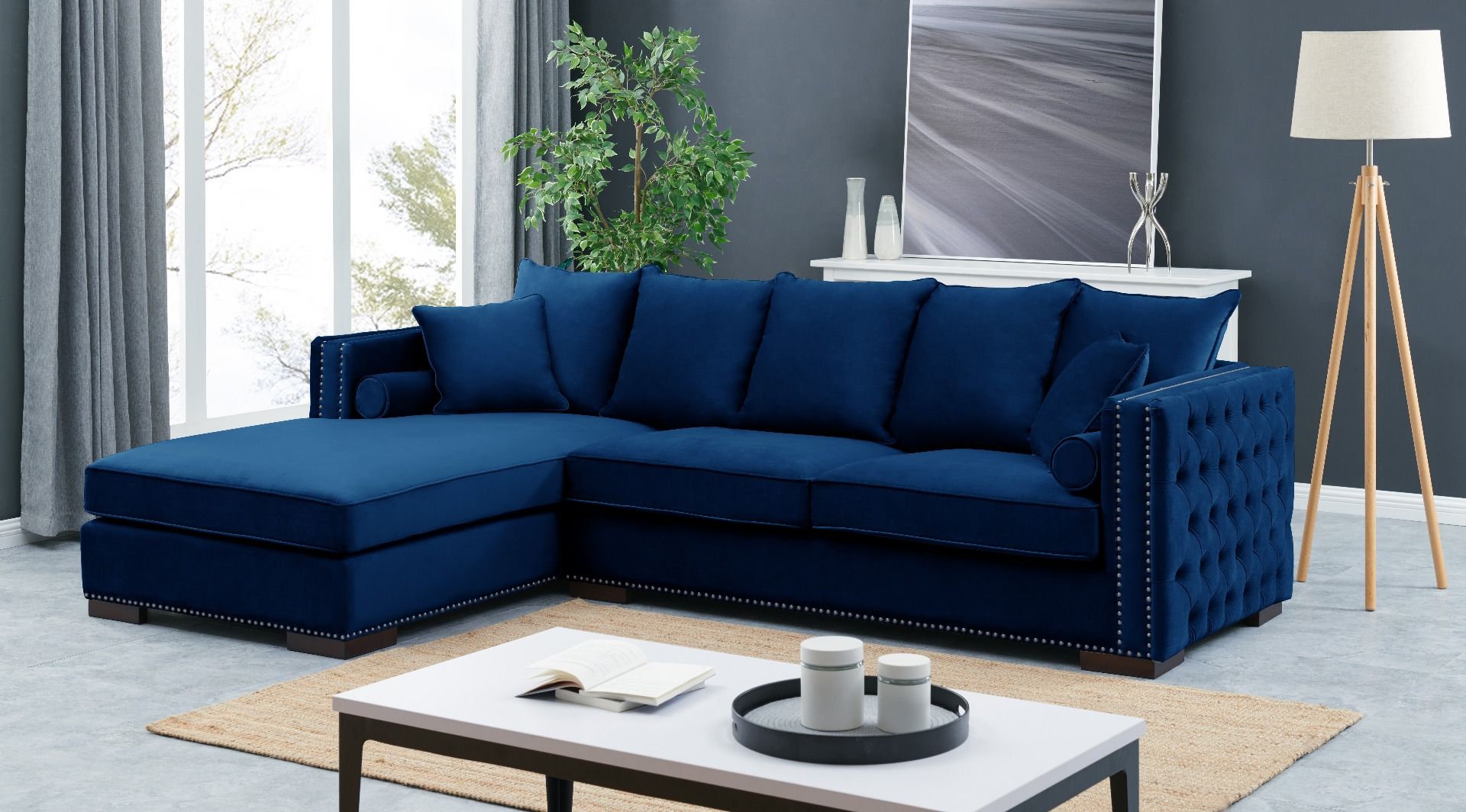 Royal Blue Velvet Moscow Corner Sofa