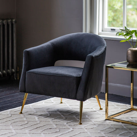 Black Velvet Barletta Gold Armchair-Occasional Chair-Chic Concept