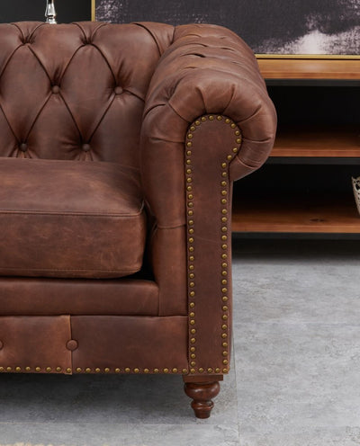 Chesterfield Brown Leather Sofa Sets-Chesterfield Sofa-Chic Concept