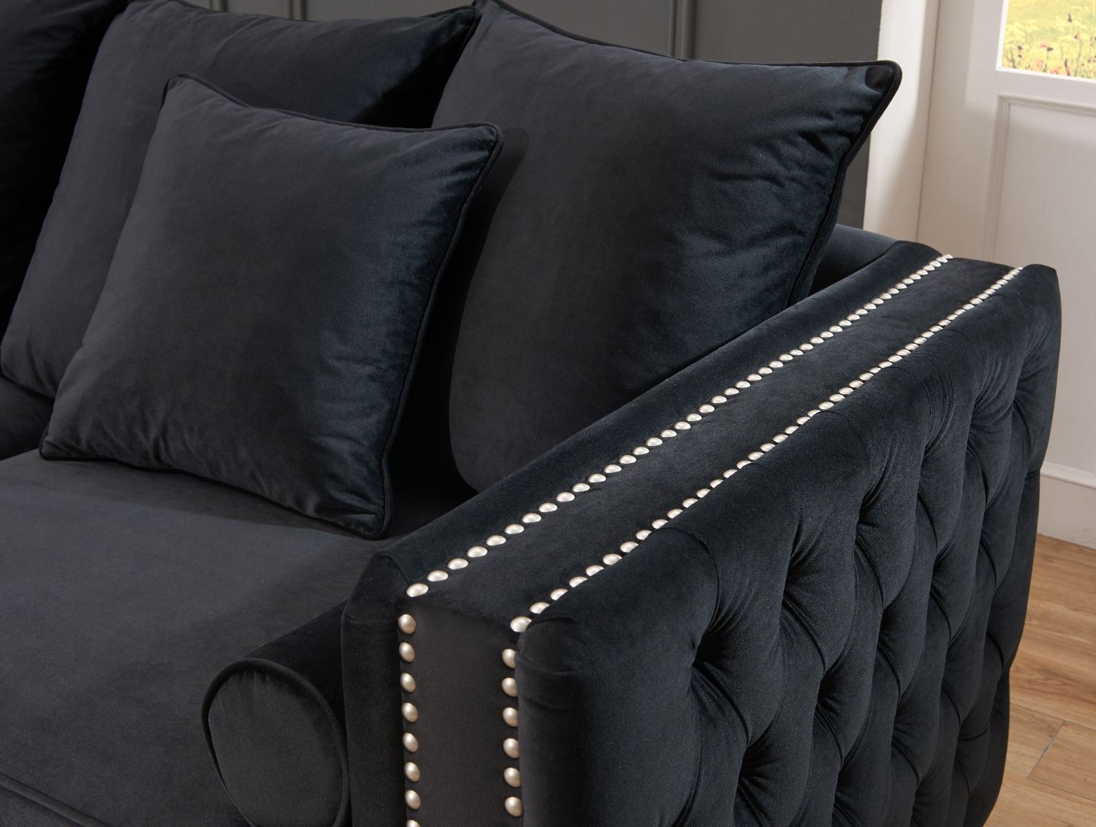 Black Velvet Fabric Moscow Corner Sofa Chic Concept