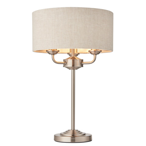 Highclere Chrome/Natural 3 Light Table Lamp-Table Lamp-Chic Concept