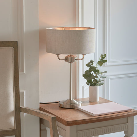 Highclere Chrome/Natural 3 Light Table Lamp-Table Lamp-Chic Concept