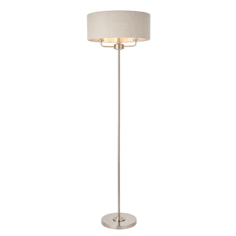 Highclere Chrome/Natural 3 Light Floor Lamp-Table Lamp-Chic Concept