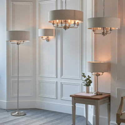 Highclere Chrome/Natural 3 Light Floor Lamp-Table Lamp-Chic Concept