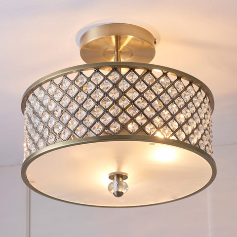 Hudson Antique Brass Clear Crystal Ceiling Lamp-Ceiling Light-Chic Concept