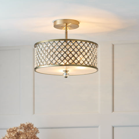Hudson Antique Brass Clear Crystal Ceiling Lamp-Ceiling Light-Chic Concept