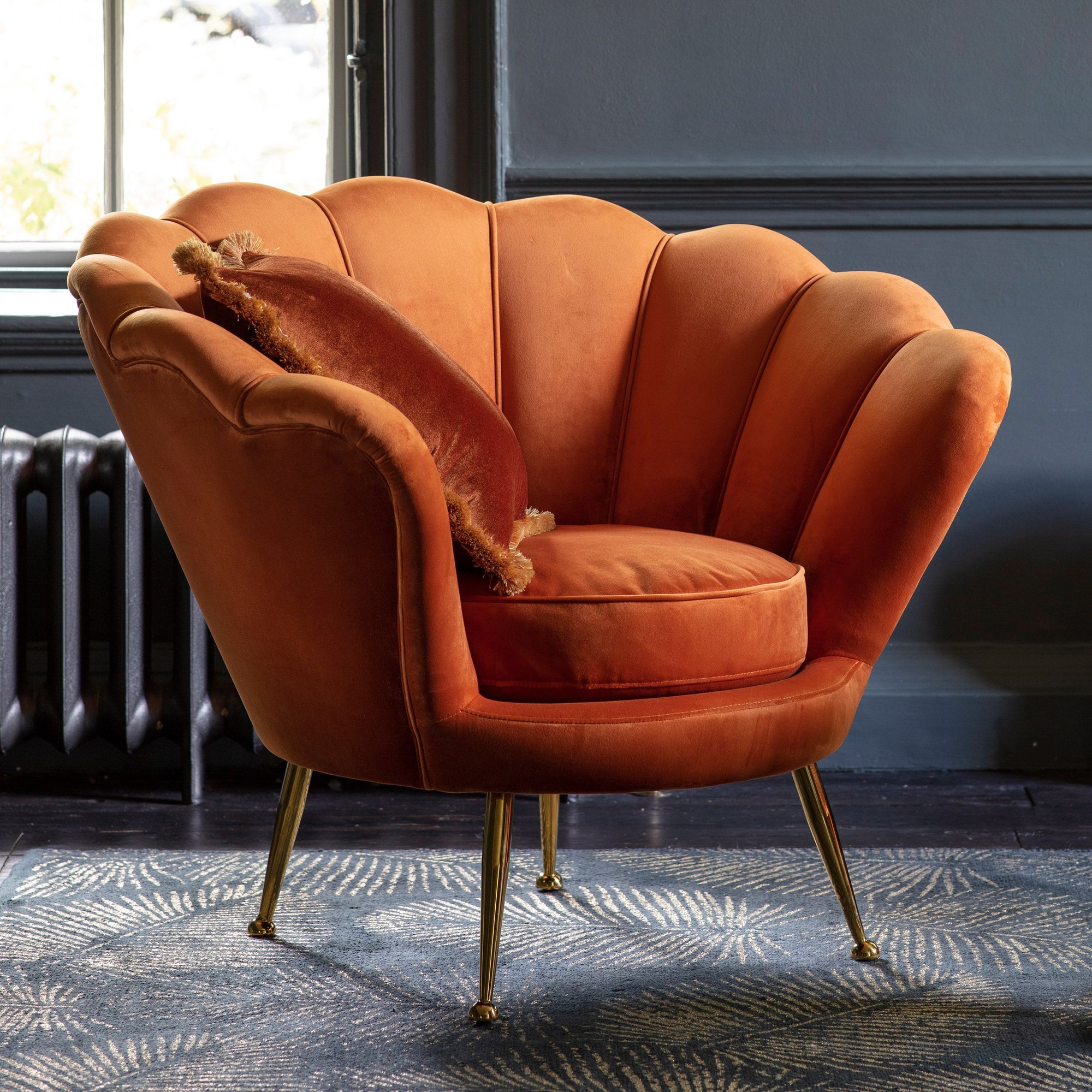 Orange armchair deals and footstool