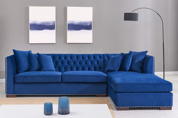 Royal Blue Velvet Chesterfield Corner Sofa - Chic Concept