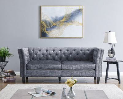 Rachel Chesterfield Grey Shimmer Velvet Sofa Sets-Fabric Sofa-Chic Concept