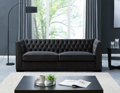 Chester Black Velvet Chesterfield Sofa Sets-Fabric Sofa-Chic Concept