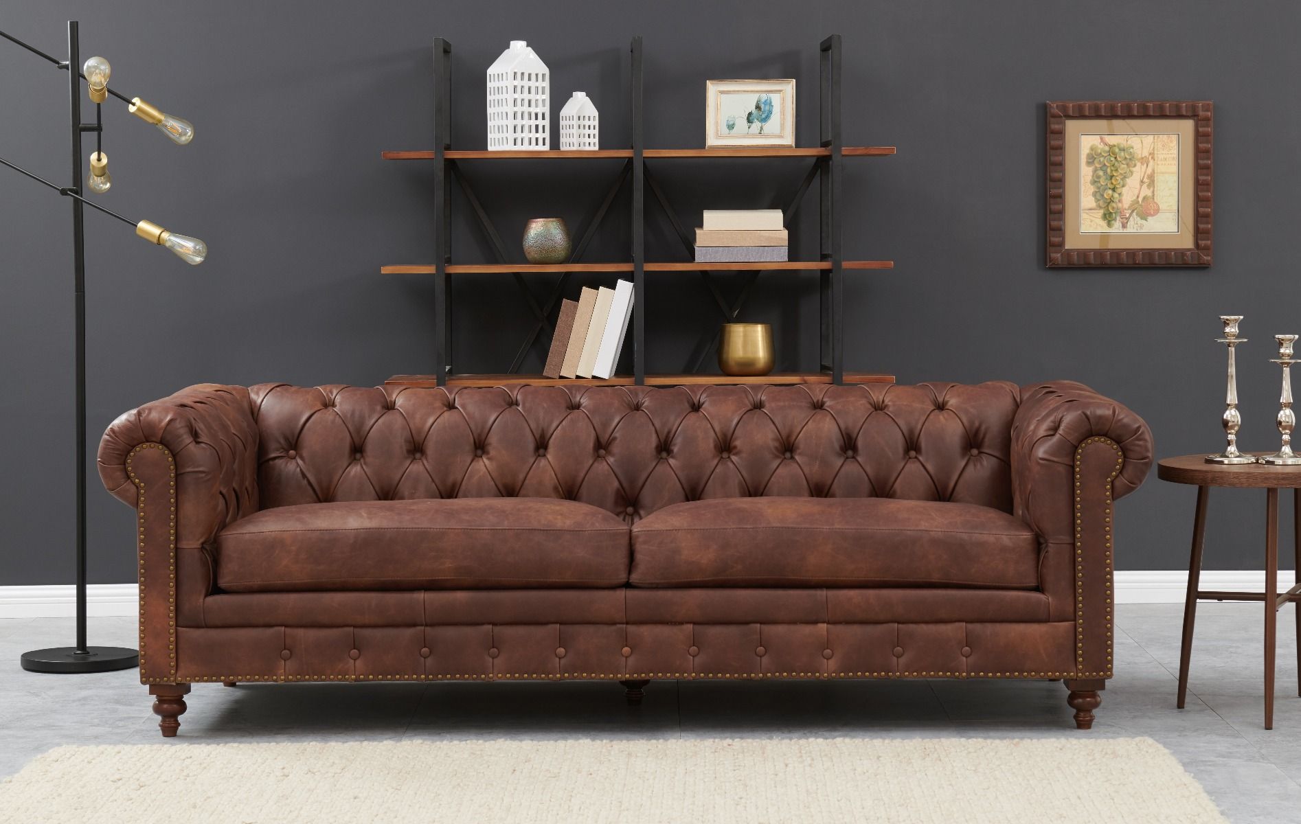 Brown leather deals chesterfield sofa bed