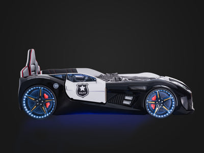 NYPD Police 3FT Single Children's Novelty Black & White Racing Car Bed with LED Lights, Sound & Bluetooth-Children's Bed-Chic Concept