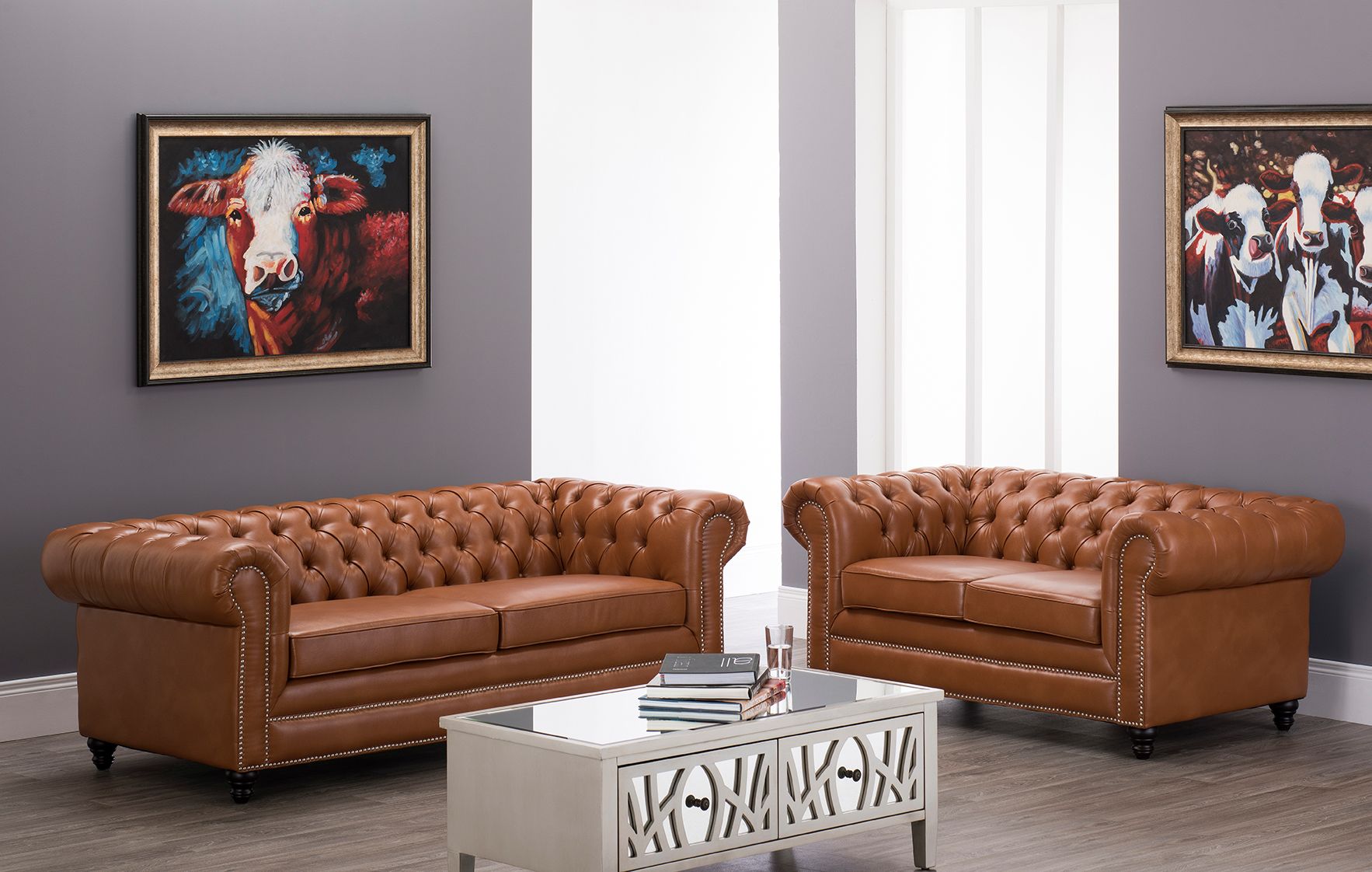 Tan Faux Leather Chesterfield Sofa Sets