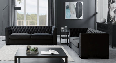 Chester Black Velvet Chesterfield Sofa Sets-Fabric Sofa-Chic Concept