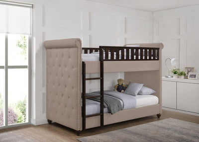 Ava Children's Beige Linen Fabric Upholstered Kids Chesterfield Bunk Bed-Bunk Bed-Chic Concept
