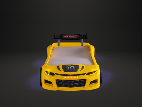 Champion Children's Novelty Kids Yellow Race Car Bed with LED Lights, Sound & Bluetooth-Children's Bed-Chic Concept