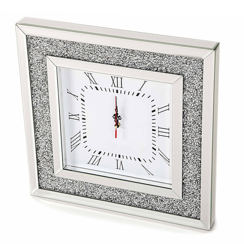 Glitz Mirrored Diamante Square Wall Clock-Mirrored Furniture-Chic Concept