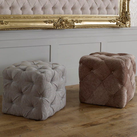 Chesterfield Buttoned Upholstered Cube Stool-Footstool-Chic Concept