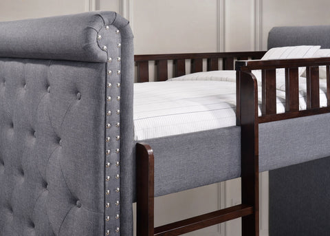 Ava Children's Dark Grey Linen Fabric Chesterfield Kids Bunk Bed-Bunk Bed-Chic Concept