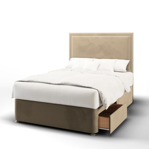 Verona Plain Studded Border Fabric Upholstered Tall Headboard with Divan Bed Base & Mattress Options-Divan Bed-Chic Concept