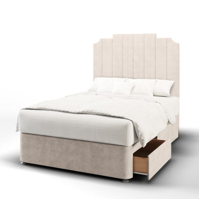Art Deco Steps Vertical Panels Bespoke Tall Headboard Divan Bed Base with Mattress Options-Divan Bed-Chic Concept