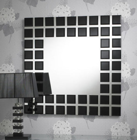 Modern Black Squares Border Bevelled Wall Mirror-Art Deco Mirror-Chic Concept