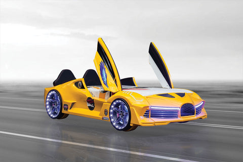 Aventa Children's Novelty Kids Yellow Racing Car Bed - 3FT Single-Children's Bed-Chic Concept