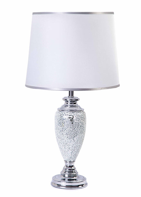 Valentina Silver Crushed Mosaic Base & Double Silver / White Shade-Table Lamp-Chic Concept